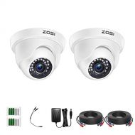 ZOSI 2 Pack 2MP 1080p HD-TVI Home Security Video Camera Outdoor Indoor 1920TVL, 24PCS LEDs, 80ft Night Vision, 90°View Angle, Weatherproof Surveillance CCTV White Dome Camera