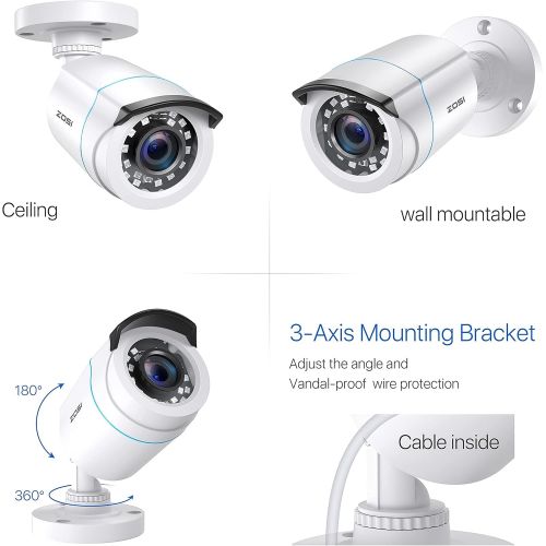  ZOSI 2.0MP FHD 1080p Security Camera Outdoor/Indoor (Hybrid 4-in-1 HD-CVI/TVI/AHD/960H Analog CVBS),24PCS LEDs,80ft Night Vision,Weatherproof Surveillance CCTV Bullet Camera