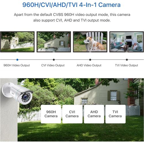  ZOSI 2.0MP FHD 1080p Security Camera Outdoor/Indoor (Hybrid 4-in-1 HD-CVI/TVI/AHD/960H Analog CVBS),24PCS LEDs,80ft Night Vision,Weatherproof Surveillance CCTV Bullet Camera