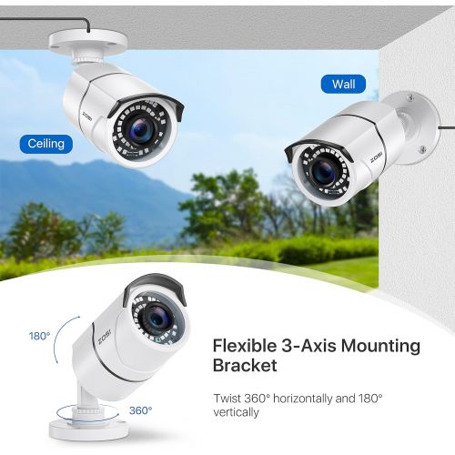  ZOSI 2.0MP 1080p Security Camera 4-in-1 TVI/CVI/AHD/CVBS Surveillance Bullet Camera Indoor Outdoor,120ft Night Vision,Aluminum Metal Housing,Work for 960H,720P,1080P,5MP,4K analog