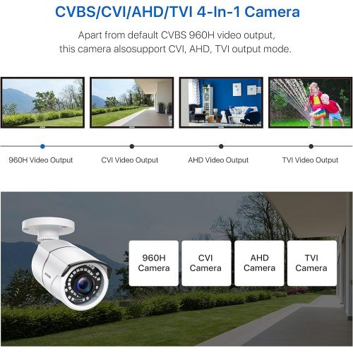 ZOSI 2.0MP 1080p Security Camera 4-in-1 TVI/CVI/AHD/CVBS Surveillance Bullet Camera Indoor Outdoor,120ft Night Vision,Aluminum Metal Housing,Work for 960H,720P,1080P,5MP,4K analog