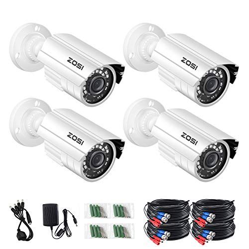  ZOSI 4 Pack 2.0MP 1080P HD-TVI Security Cameras,Outdoor Indoor,80ft Night Vision,1920TVL,Weatherproof Surveillance CCTV Bullet Camera for 720P/1080N/1080P/5MP/4K HD-TVI AHD CVI Ana