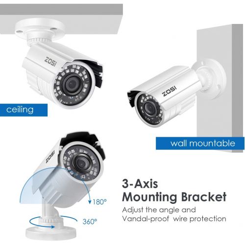  ZOSI 4 Pack 2.0MP 1080P HD-TVI Security Cameras,Outdoor Indoor,80ft Night Vision,1920TVL,Weatherproof Surveillance CCTV Bullet Camera for 720P/1080N/1080P/5MP/4K HD-TVI AHD CVI Ana