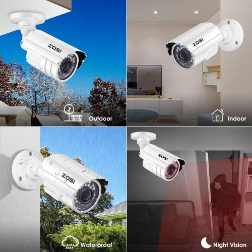  ZOSI 4 Pack 2.0MP 1080P HD-TVI Security Cameras,Outdoor Indoor,80ft Night Vision,1920TVL,Weatherproof Surveillance CCTV Bullet Camera for 720P/1080N/1080P/5MP/4K HD-TVI AHD CVI Ana