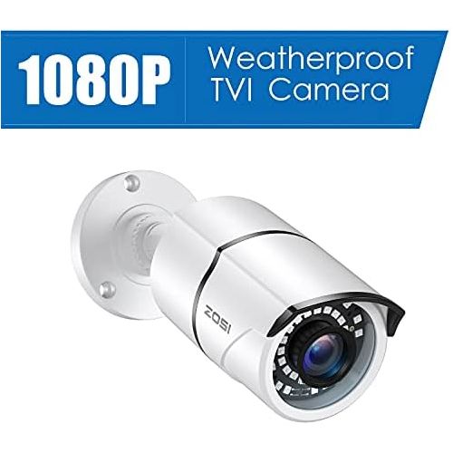  ZOSI 2 Pack 2MP 1080p HD-TVI Home Security Camera Outdoor Indoor 1920TVL,36PCS LEDs,120ft Night Vision, 105°View Angle, Weatherproof Surveillance CCTV Bullet Camera (White Color)