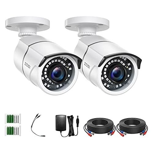  ZOSI 2 Pack 2MP 1080p HD-TVI Home Security Camera Outdoor Indoor 1920TVL,36PCS LEDs,120ft Night Vision, 105°View Angle, Weatherproof Surveillance CCTV Bullet Camera (White Color)