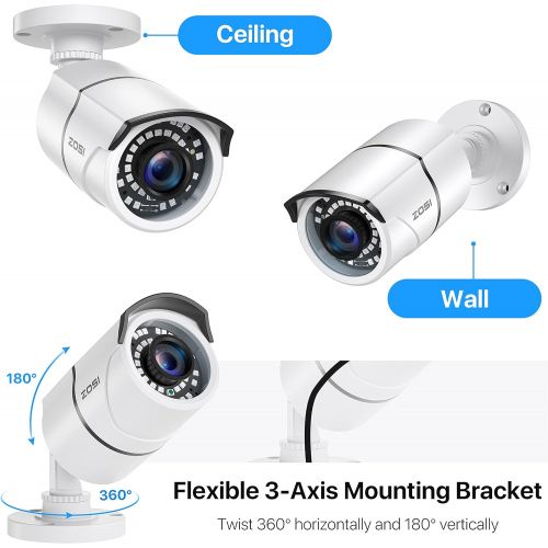  ZOSI 2 Pack 2MP 1080p HD-TVI Home Security Camera Outdoor Indoor 1920TVL,36PCS LEDs,120ft Night Vision, 105°View Angle, Weatherproof Surveillance CCTV Bullet Camera (White Color)