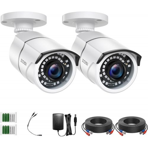  ZOSI 2 Pack 2MP 1080p HD-TVI Home Security Camera Outdoor Indoor 1920TVL,36PCS LEDs,120ft Night Vision, 105°View Angle, Weatherproof Surveillance CCTV Bullet Camera (White Color)