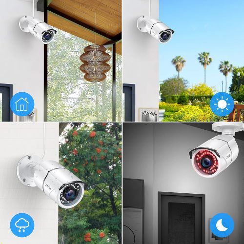  ZOSI 2 Pack 2MP 1080p HD-TVI Home Security Camera Outdoor Indoor 1920TVL,36PCS LEDs,120ft Night Vision, 105°View Angle, Weatherproof Surveillance CCTV Bullet Camera (White Color)