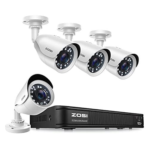  [아마존베스트]ZOSI H.265+ Full 1080p Home Security Camera System Outdoor Indoor, 5MP-Lite CCTV DVR 8 Channel and 4 x 1080p (2MP) Day Night Vision Weatherproof Surveillance Bullet Camera, Motion