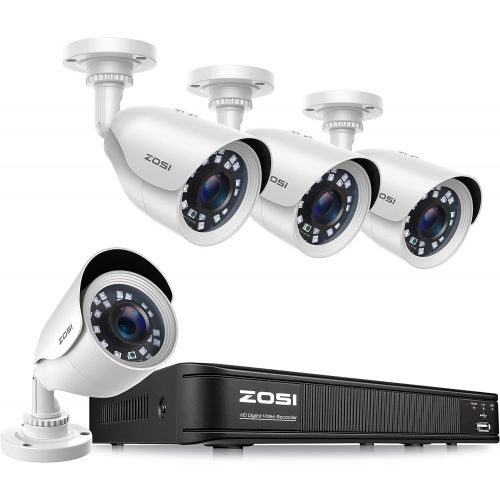  [아마존베스트]ZOSI H.265+ Full 1080p Home Security Camera System Outdoor Indoor, 5MP-Lite CCTV DVR 8 Channel and 4 x 1080p (2MP) Day Night Vision Weatherproof Surveillance Bullet Camera, Motion