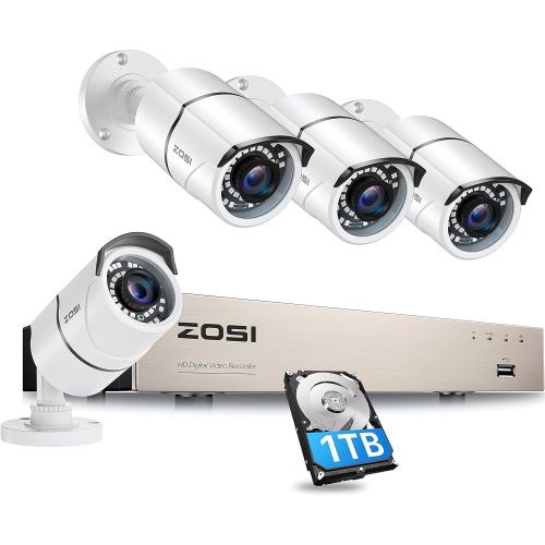  [아마존베스트]ZOSI 8CH 1080P Home Security Camera System Outdoor with 1TB Hard Drive, H.265+ 8 Channel 5MP Lite Wired DVR with 4pcs 1080P HD IP67 Weatherproof CCTV Cameras with 120ft Night Visio