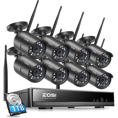 [아마존베스트]ZOSI 1080P Wireless Home Security Camera System, H.265+ 8CH CCTV Network Video Recorder (NVR) with Hard Drive 1TB and 8 x 1080P Auto Match WiFi IP Camera Outdoor Indoor,80ft Night