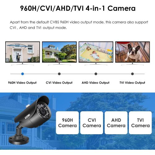  [아마존베스트]ZOSI 1080P HD 1920TVL Hybrid 4-in-1 TVI/CVI/AHD/960H CVBS CCTV Surveillance Weatherproof Bullet Security Camera 42PCS Infrared LEDs, 120ft IR Distance, For HD-TVI, AHD, CVI, and CV
