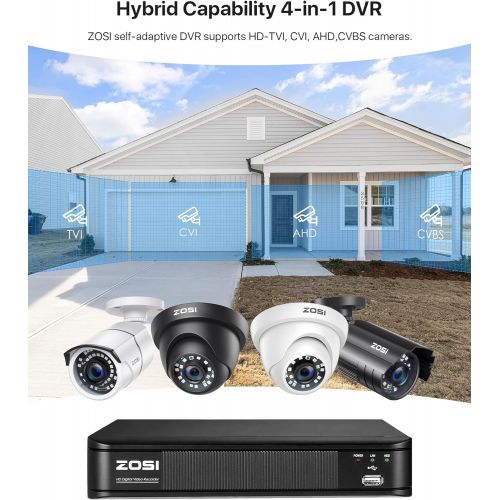  [아마존베스트]ZOSI H.265+ 5MP Lite 8 Channel CCTV DVR Recorder with Hard Drive 1TB, Remote Access, Motion Alert Push, Hybrid Capability 4-in-1(Analog/AHD/TVI/CVI) Full 1080p HD Surveillance DVR
