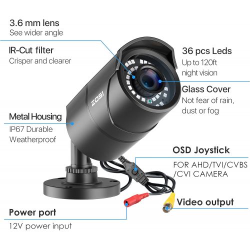  [아마존베스트]ZOSI 2.0MP HD 1080p 1920TVL Security Camera Outdoor Indoor (Hybrid 4-in-1 HD-CVI/TVI/AHD/960H Analog CVBS),36PCS LEDs,120ft Night Vision, 90° View Angle, Weatherproof Surveillance