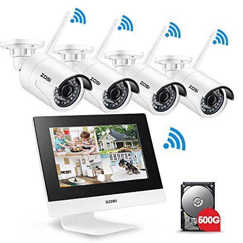  ZOSI 4CH All-in-One 960P WiFi NVR with 10” LCD Monitor Wireless Security Camera System with 4 Waterproof Indoor Outdoor 100ft Night Vision Video Surveillance Camera Plug and Play 5