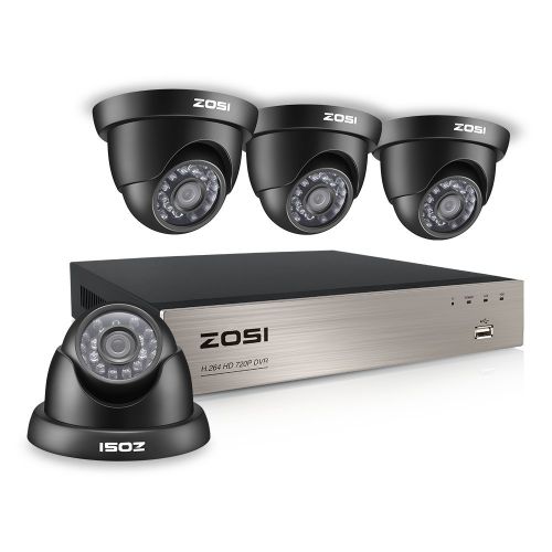  ZOSI 4Channel 720P HD DVR CCTV Home Security System with 4X IndoorOutdoor Color Dome Cameras NO Include Hard Disk (65ft(20m) IR Night Vision,3.6mm Lens, Smartphone& PC Easy Remote