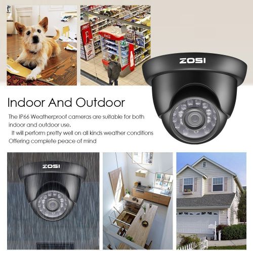  ZOSI 4Channel 720P HD DVR CCTV Home Security System with 4X IndoorOutdoor Color Dome Cameras NO Include Hard Disk (65ft(20m) IR Night Vision,3.6mm Lens, Smartphone& PC Easy Remote