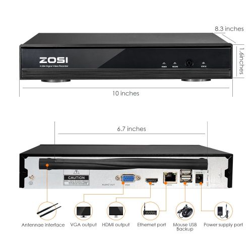  ZOSI 720p HD 1.0 Megapixel Wireless Outdoor Indoor Video Surveillance IP Network Security Camera System 8CH NVR NO Hard Drive ,IR Night Vision, Motion Detection, Remote Access