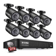 ZOSI PoE Home Security Camera System,8CH 2MP NVR with (8) 2.0 Megapixel 1920x1080 OutdoorIndoor Surveillance Bullet IP Cameras 120ft Long Night Vision(2TB Hard Drive Built-in)