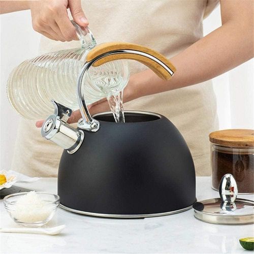  ZOUHANGDIAN Anti Hot Handle Black Wood ColorStainless Steel Tea Kettle for Stove Top Whistling Teapot with Wooden Cool,