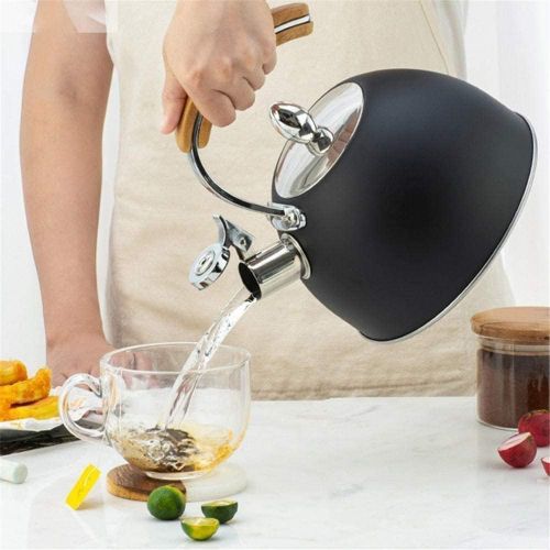  ZOUHANGDIAN Anti Hot Handle Black Wood ColorStainless Steel Tea Kettle for Stove Top Whistling Teapot with Wooden Cool,