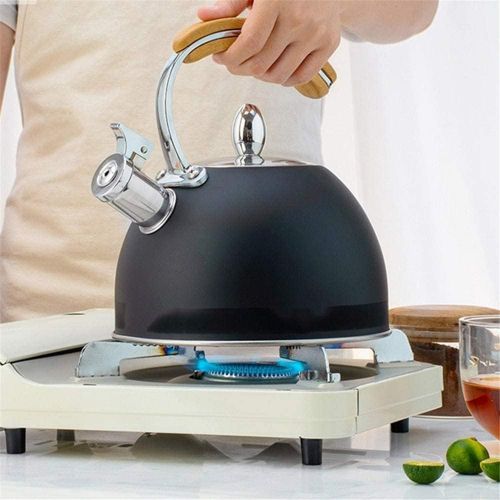  ZOUHANGDIAN Anti Hot Handle Black Wood ColorStainless Steel Tea Kettle for Stove Top Whistling Teapot with Wooden Cool,