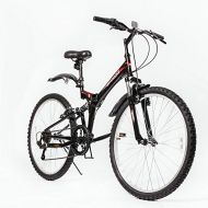 ZOYO 26” Folding Mountain Bike Foldable Hybrid 7 Speeds & Full Suspension for Adults Commuter Mountain Bike, Black/White