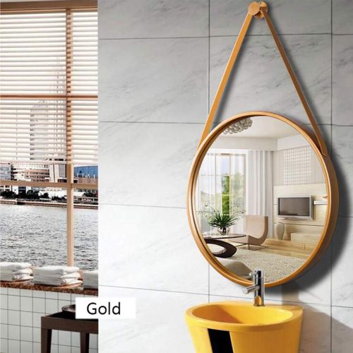  ZRN-Mirror Decorative Mirror Gold Metal Wall Hanging Mirror with Sling Round Bathroom Vanity Mirrors Creative Makeup Shaving Large Iron Mirrors(Size : 16-32Inch)