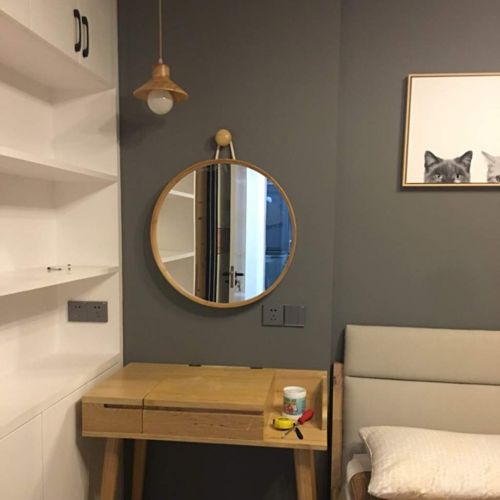  ZRN-Mirror Makeup Mirror Round Wall Mounted Mirror Dressing Mirror with Sling and Hook Up Bamboo Framed 45 cm Wall Mirror for Bathroom Home Bedroom & Living Room