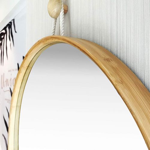  ZRN-Mirror Makeup Mirror Round Wall Mounted Mirror Dressing Mirror with Sling and Hook Up Bamboo Framed 45 cm Wall Mirror for Bathroom Home Bedroom & Living Room