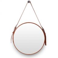 ZRN-Mirror Makeup Mirror Modern Circular Wall Mirror with Hanging Strap and Leather Frame 50CM(20Inch) Diameter Decorative Mirror for Hall/Bedroom/Bathroom