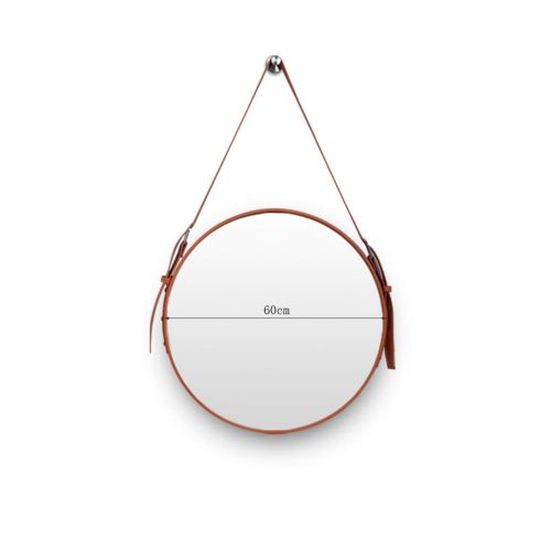  ZRN-Mirror Makeup Mirror Modern Circular Wall Mirror with Hanging Strap and Leather Frame 50CM(20Inch) Diameter Decorative Mirror for Hall/Bedroom/Bathroom