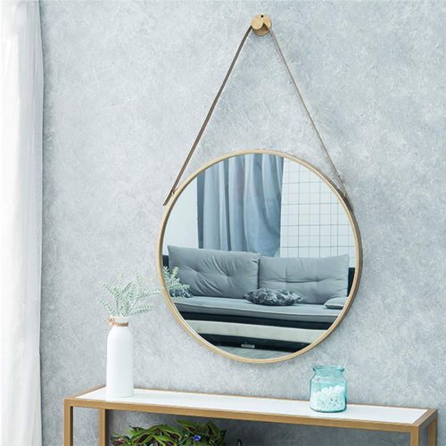  ZRN-Mirror Bathroom Wall Mirror - Metal Frame Hanging Strap Round Bedroom Dressing Mirror Offered Hook Urban Modern Style(12-32 Inch)