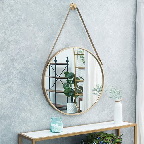  ZRN-Mirror Bathroom Wall Mirror - Metal Frame Hanging Strap Round Bedroom Dressing Mirror Offered Hook Urban Modern Style(12-32 Inch)