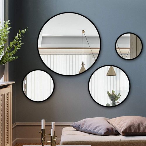  ZRN-Mirror Vanity Mirror Bathroom Round Metal Frame Wall Mirrors 30CM-80CM(12 Inch-32 Inch) Decorative/Shave/Shower/Makeup Mirror for Entry Dining Room Living Room