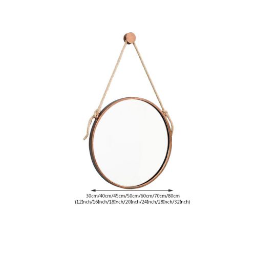  ZRN-Mirror Decorative Mirror Bronze Metal Wall Hanging Mirror with Hemp Rope Round Makeup Bathroom Mirrors Creative Makeup Shaving Iron Mirrors Large (Size : 12-32Inch)