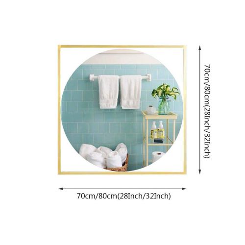  ZRN-Mirror Makeup Mirror Bathroom Square Metal Frame Wall-Mounted Round Vanity Mirrors Decorative/Shower/Shave Mirror for Entrance/Hall 70-80CM(28Inch-32Inch)