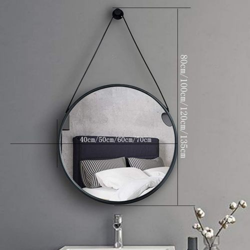  ZRN-Mirror European Modern Circular Wall Mirror with Hanging Strap and Metal Frame(Black) 40CM(16Inch) Diameter Decorative Mirror/Makeup Mirrorfor Toilet/Hall/Bedroom/Bathroom