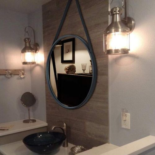  ZRN-Mirror European Modern Circular Wall Mirror with Hanging Strap and Metal Frame(Black) 40CM(16Inch) Diameter Decorative Mirror/Makeup Mirrorfor Toilet/Hall/Bedroom/Bathroom