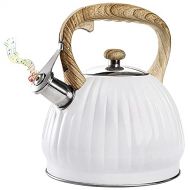 ZRSLGS 3.5L Tea Kettle for Stove Top, Stainless Steel Whistling Teapot with Wood Handle, White Pumpkin Shape Kettle