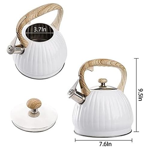  ZRSLGS 3.5L Tea Kettle for Stove Top, Stainless Steel Whistling Teapot with Wood Handle, White Pumpkin Shape Kettle