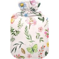 Water Bags Foot Warmer with Velvet Cover 2 L fashy ice Water Bottle for Hot and Cold Compress, Hand Feet Spring Wildflowers and Leaf Butterfly