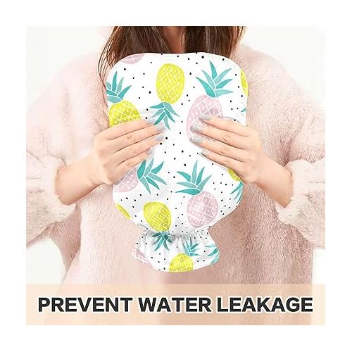  Water Bags Foot Warmer with Velvet Cover 1 Liter fashy ice Packs for Hot and Cold Compress, Hand Feet Yellow Pink Pineapples