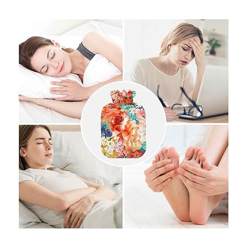  Hot Bottle Water Bag with Velvet Cover 1 Liter fashy ice Packs for Pain Relief, Menstrual Cramps Paisley Rose