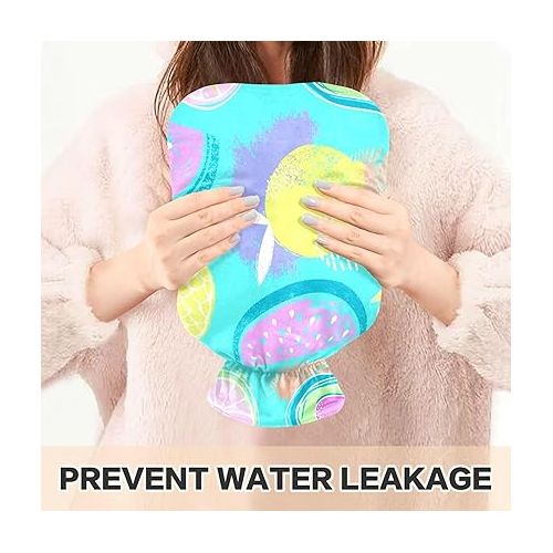  Hot Bottle Water Bag with Velvet Cover 1 Liter fashy ice Packs for Hot and Cold Compress, Hand Feet Pineapples Lemon