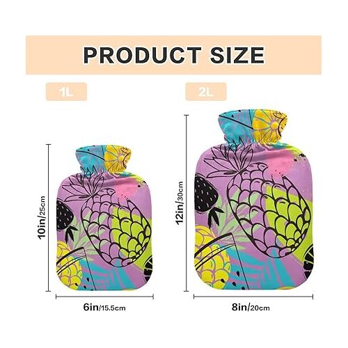  Water Bags Foot Warmer with Soft Cover 1 Liter fashy ice Pack for Menstrual Cramps, Neck and Shoulder Pain Relief Pineapples