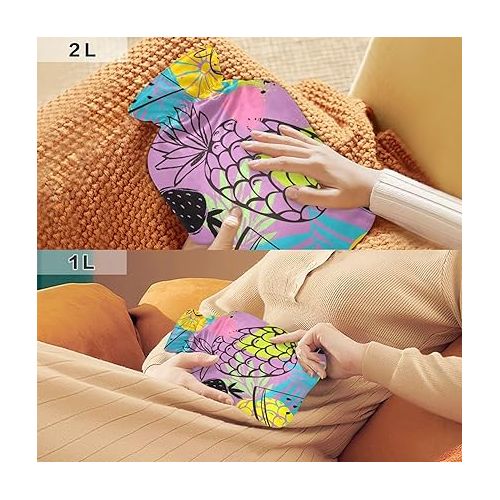  Water Bags Foot Warmer with Soft Cover 1 Liter fashy ice Pack for Menstrual Cramps, Neck and Shoulder Pain Relief Pineapples