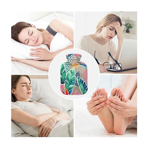  hot Water with Soft Cover 1 Liter fashy ice Water Bottle for Bed, Kids Men & Women Watercolor Tropical Flowers